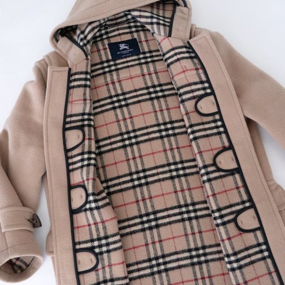 Burberry 100% Wool Beige Duffle Toggle Button Peacoat with Hood Winter Coat - Picture 16 of 16